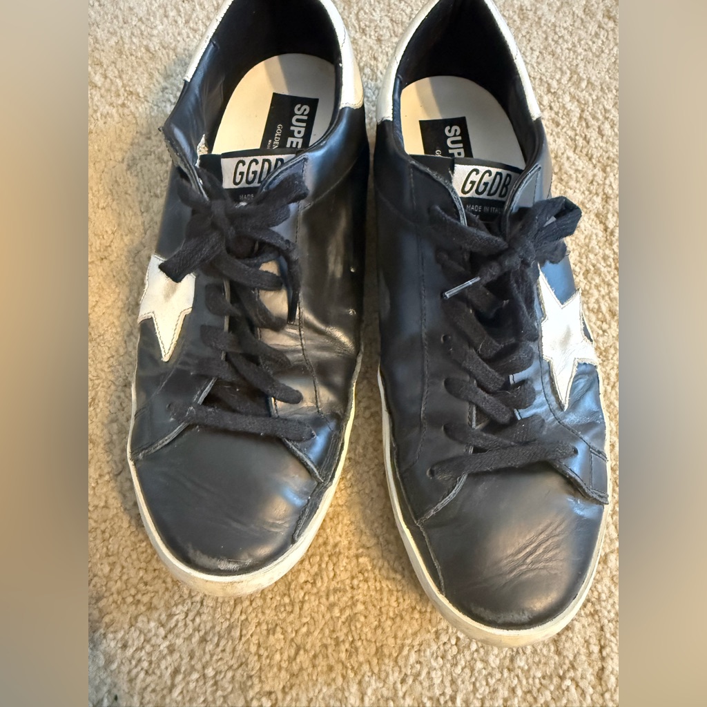Golden Goose Black And White Leather Low-Top Sneakers, Size 42